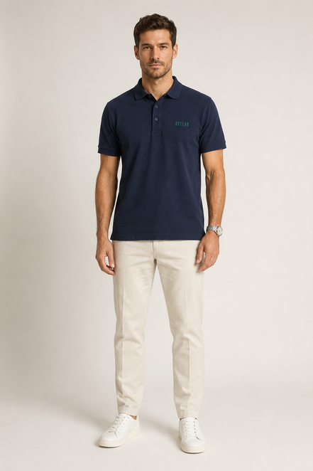 Polo Structured Crest Azul Eclipse — modelo de frente
