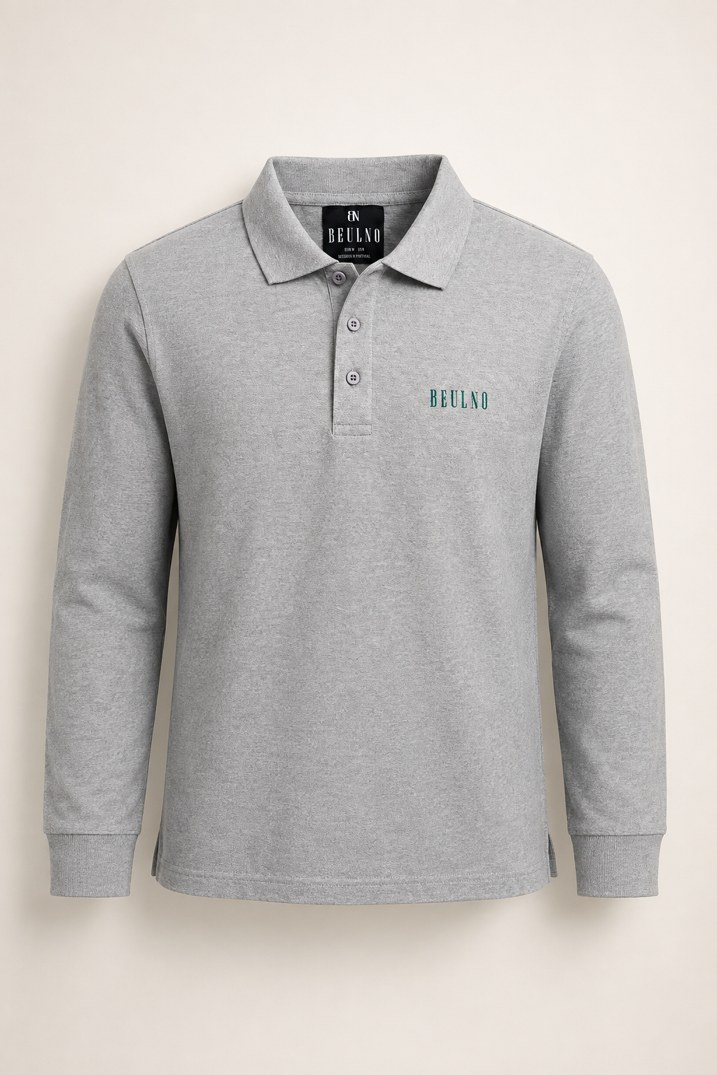 Long Sleeve Polo Crest cinzento — vista frontal sem modelo