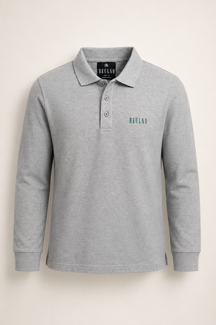 Long Sleeve Polo Crest cinzento — vista frontal sem modelo