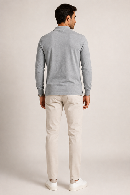 Long Sleeve Polo Crest cinzento — modelo de costas