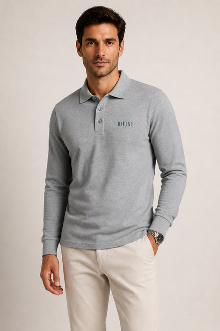 Long Sleeve Polo Crest cinzento — vista frontal aproximada