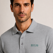 Long Sleeve Polo Crest cinzento — retrato do modelo