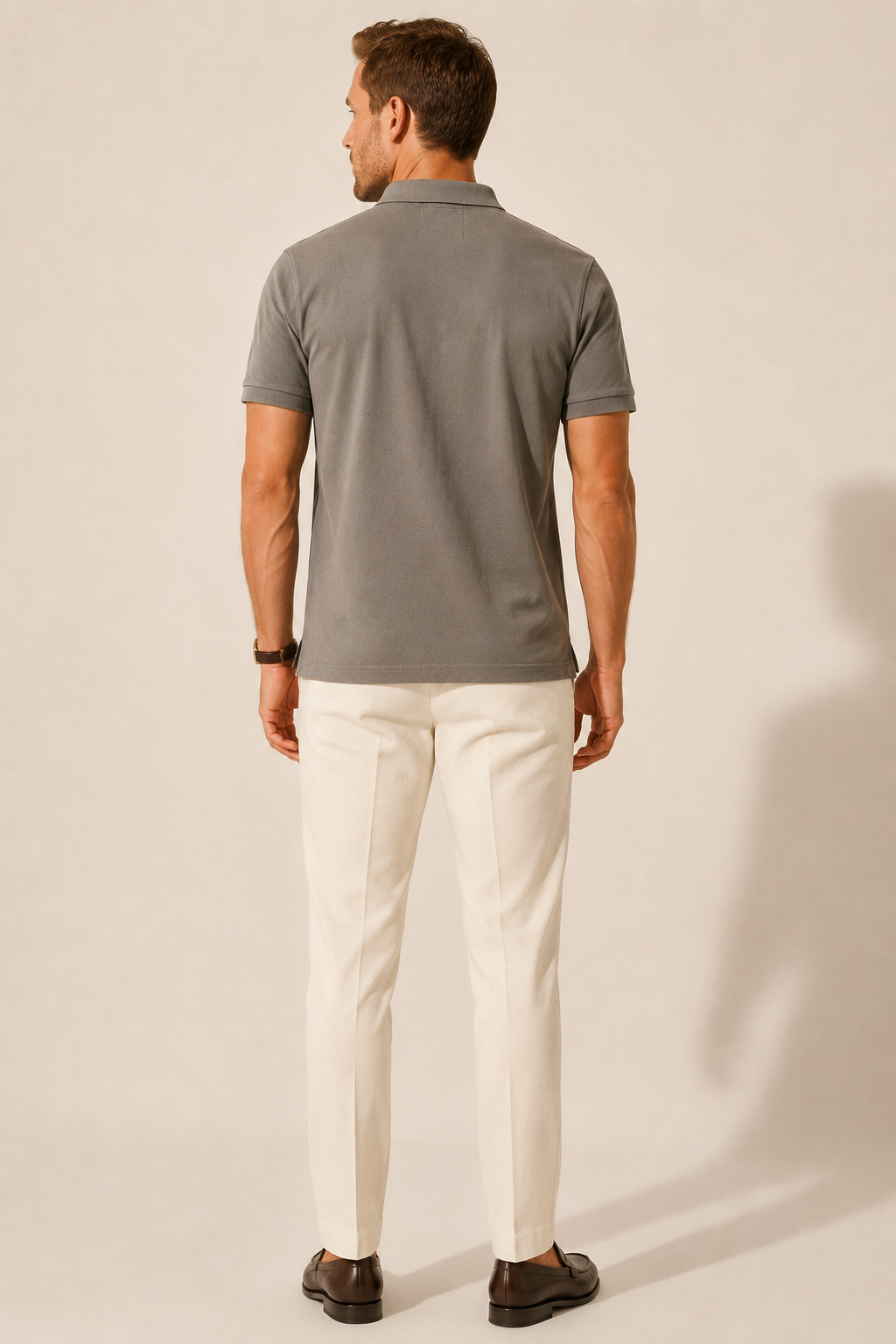 Polo Structured Crest cinzento — modelo de costas