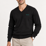 V-Neck Knit — Crest preto — modelo de frente