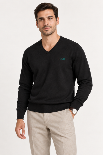 V-Neck Knit — Crest preto — modelo de frente