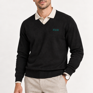 V-Neck Knit — Crest preto — modelo com sobreposição, vista frontal