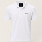 Polo Structured Crest branco — vista frontal sem modelo