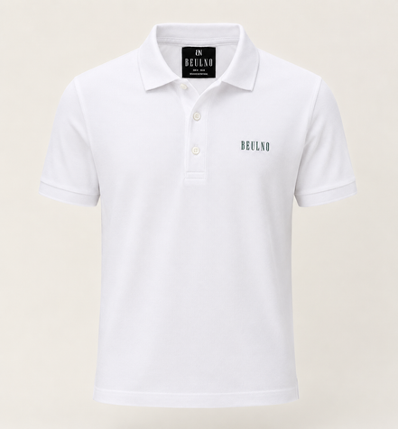 Polo Structured Crest branco — vista frontal sem modelo