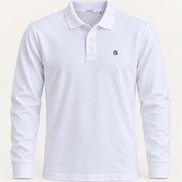 Essential Long Sleeve Polo — Signature em Branco — produto de frente