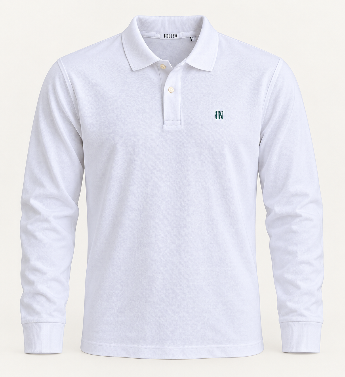 Essential Long Sleeve Polo — Signature em Branco — produto de frente