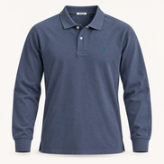 Essential Long Sleeve Polo — Signature em Denim — produto de frente